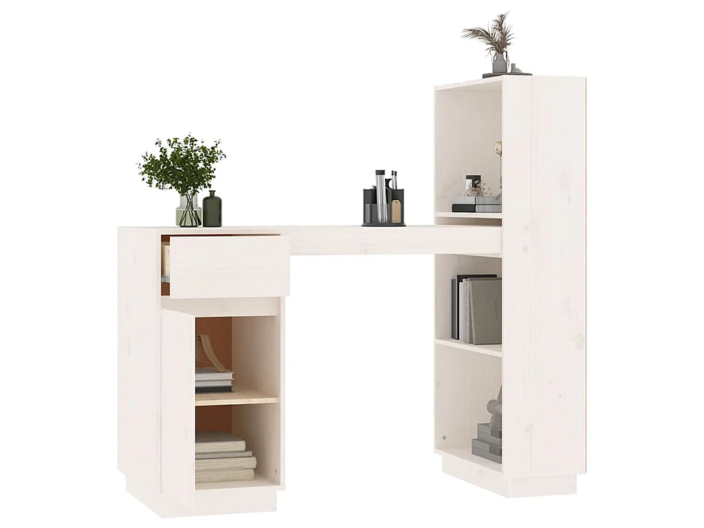 Bureau Blanc 110x53x117 cm Bois massif de pin
