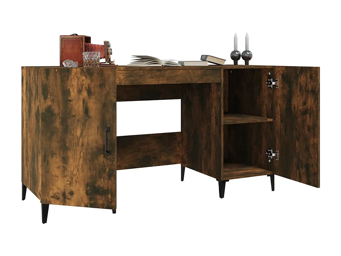 Bureau 140x50x75 cm bewerkt hout gerookt eikenkleurig