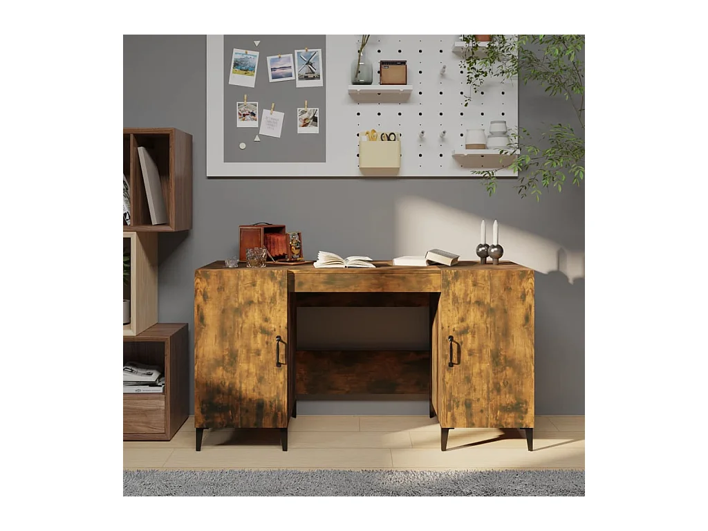 Bureau 140x50x75 cm bewerkt hout gerookt eikenkleurig