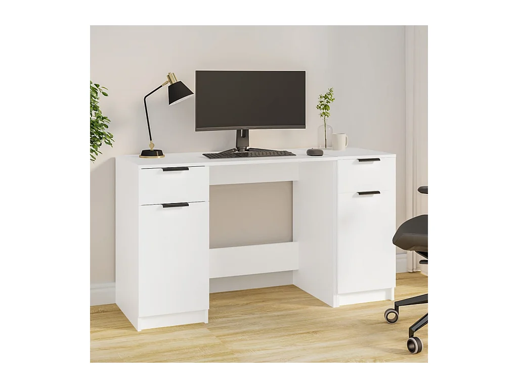 Bureau avec armoire latérale Blanc Bois d'ingénierie