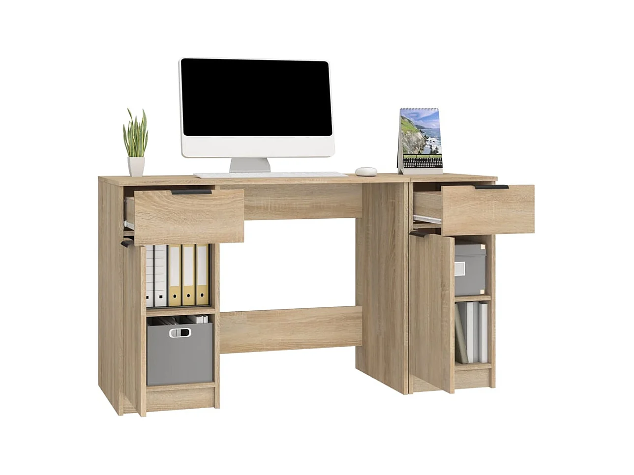 Bureau avec armoire latérale Chêne sonoma Bois d'ingénierie
