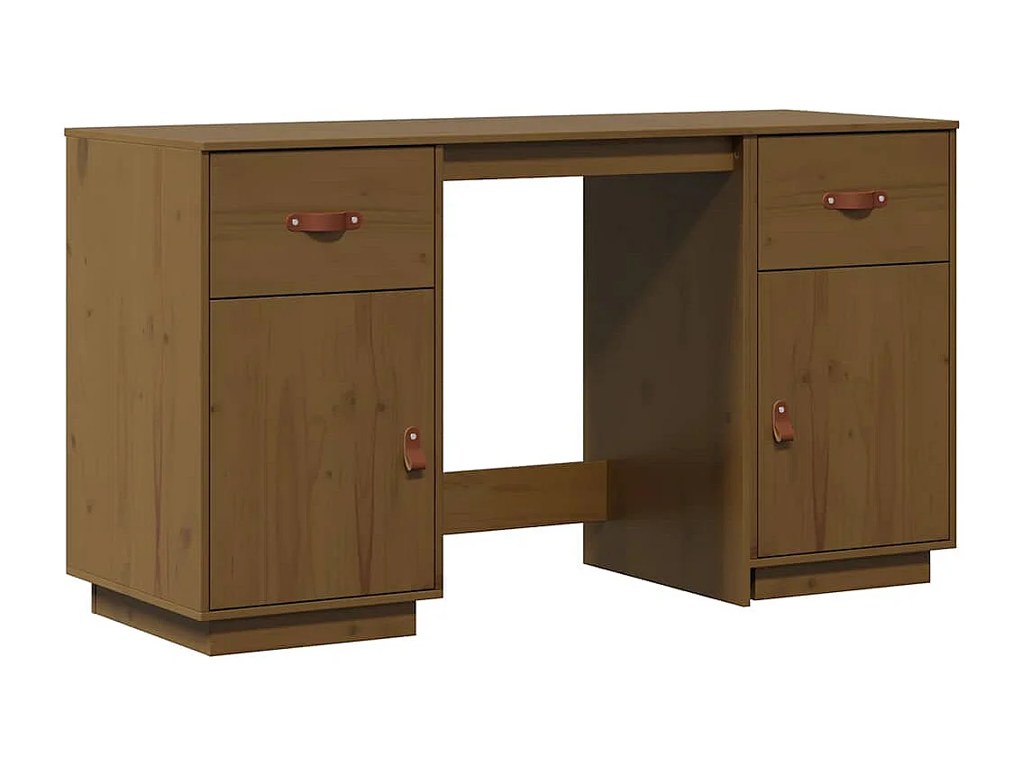 Secretária com armários 135x50x75 cm pinho maciço castanho mel