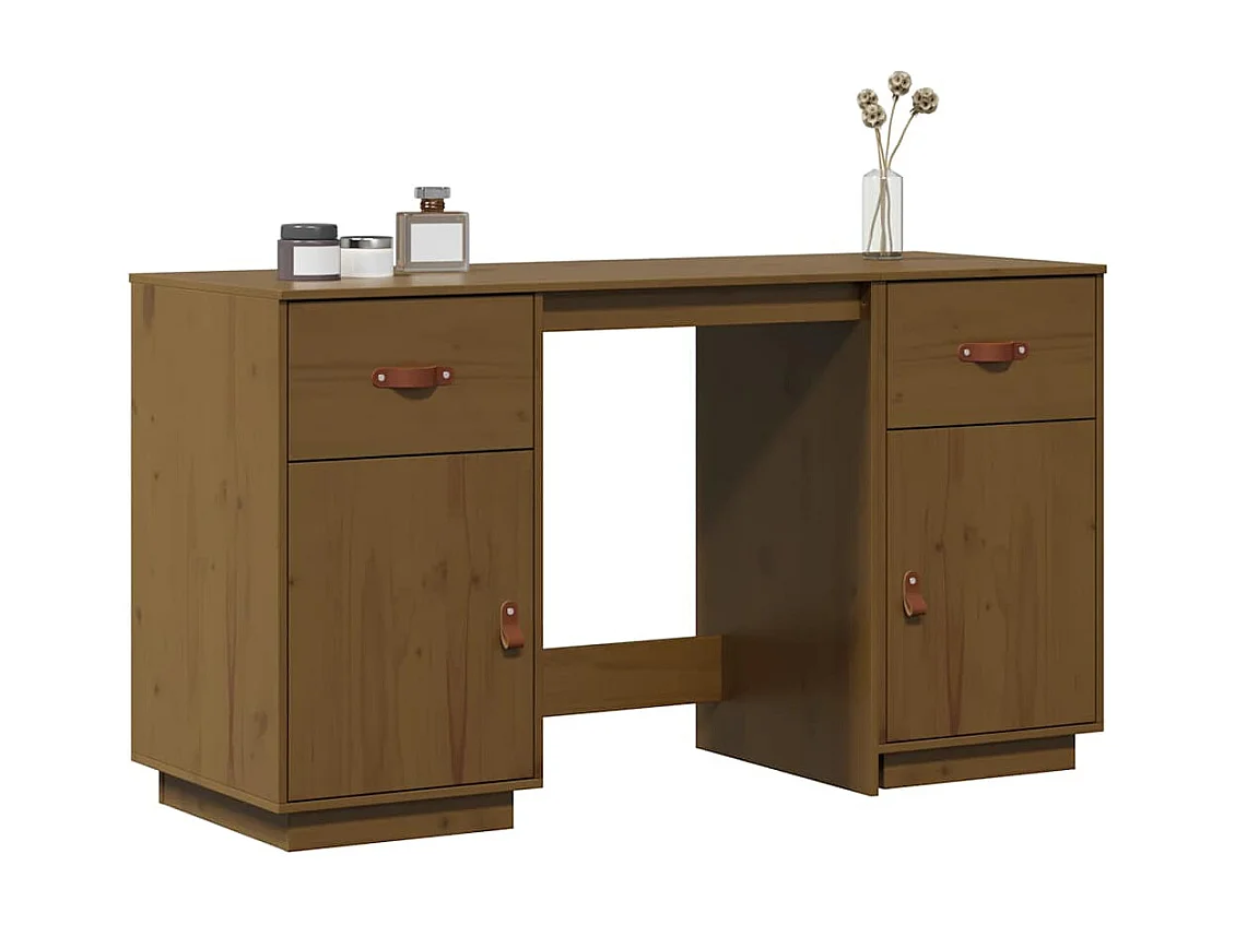 Secretária com armários 135x50x75 cm pinho maciço castanho mel