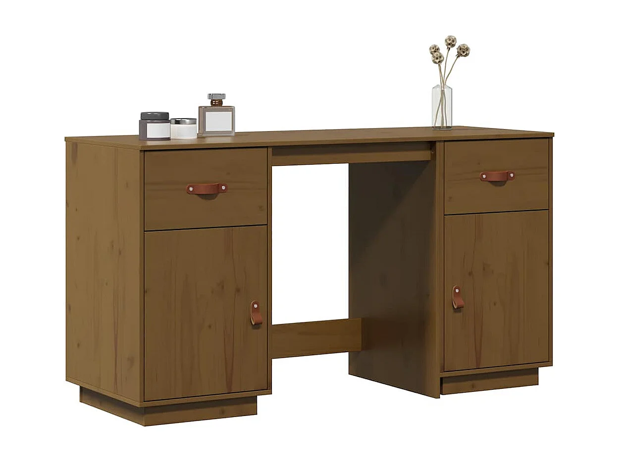 Secretária com armários 135x50x75 cm pinho maciço castanho mel