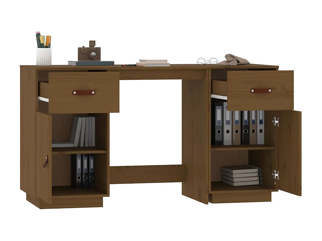 Secretária com armários 135x50x75 cm pinho maciço castanho mel