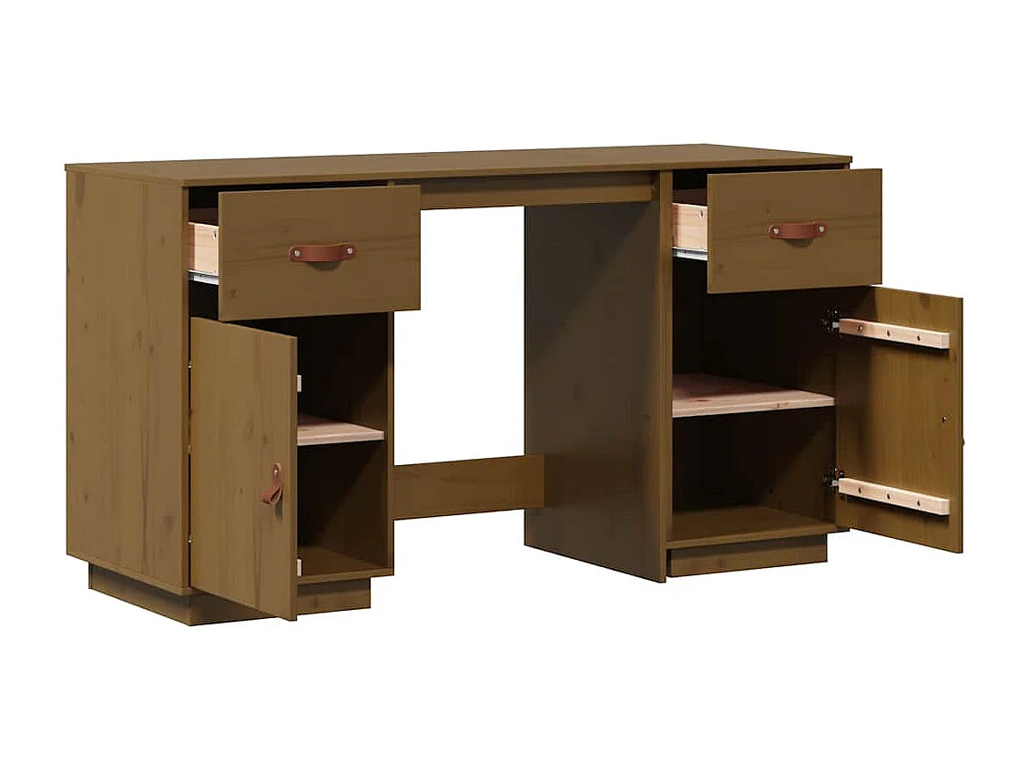 Secretária com armários 135x50x75 cm pinho maciço castanho mel