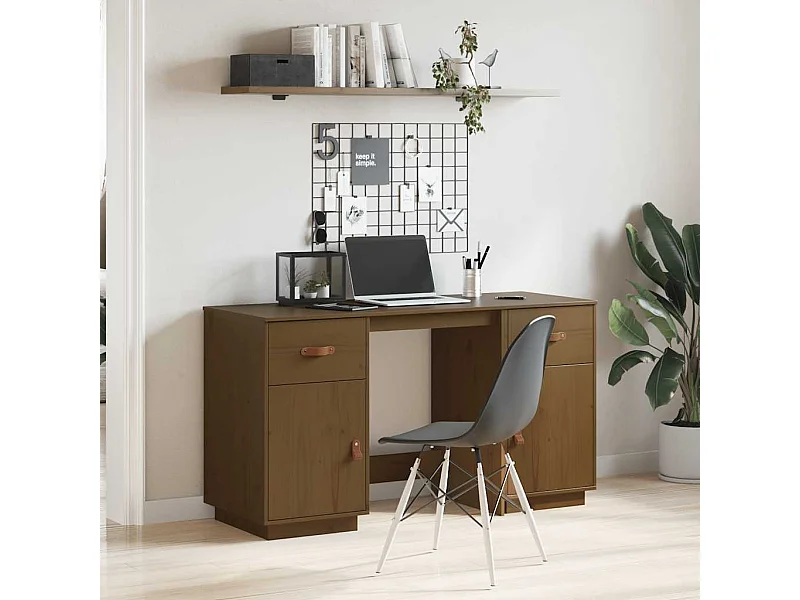 Secretária com armários 135x50x75 cm pinho maciço castanho mel