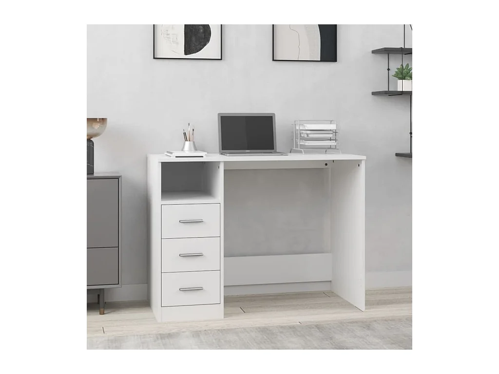 Bureau avec tiroirs Blanc 102x50x76 cm Bois d'ingénierie