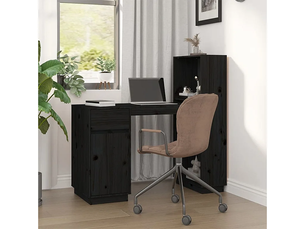 Bureau Noir 110x53x117 cm Bois massif de pin