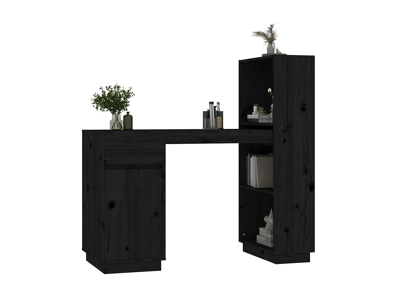 Bureau Noir 110x53x117 cm Bois massif de pin