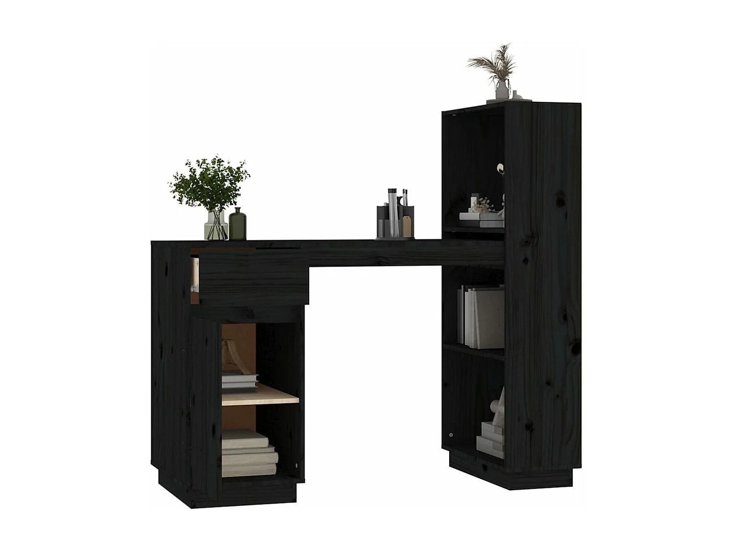 Bureau Noir 110x53x117 cm Bois massif de pin