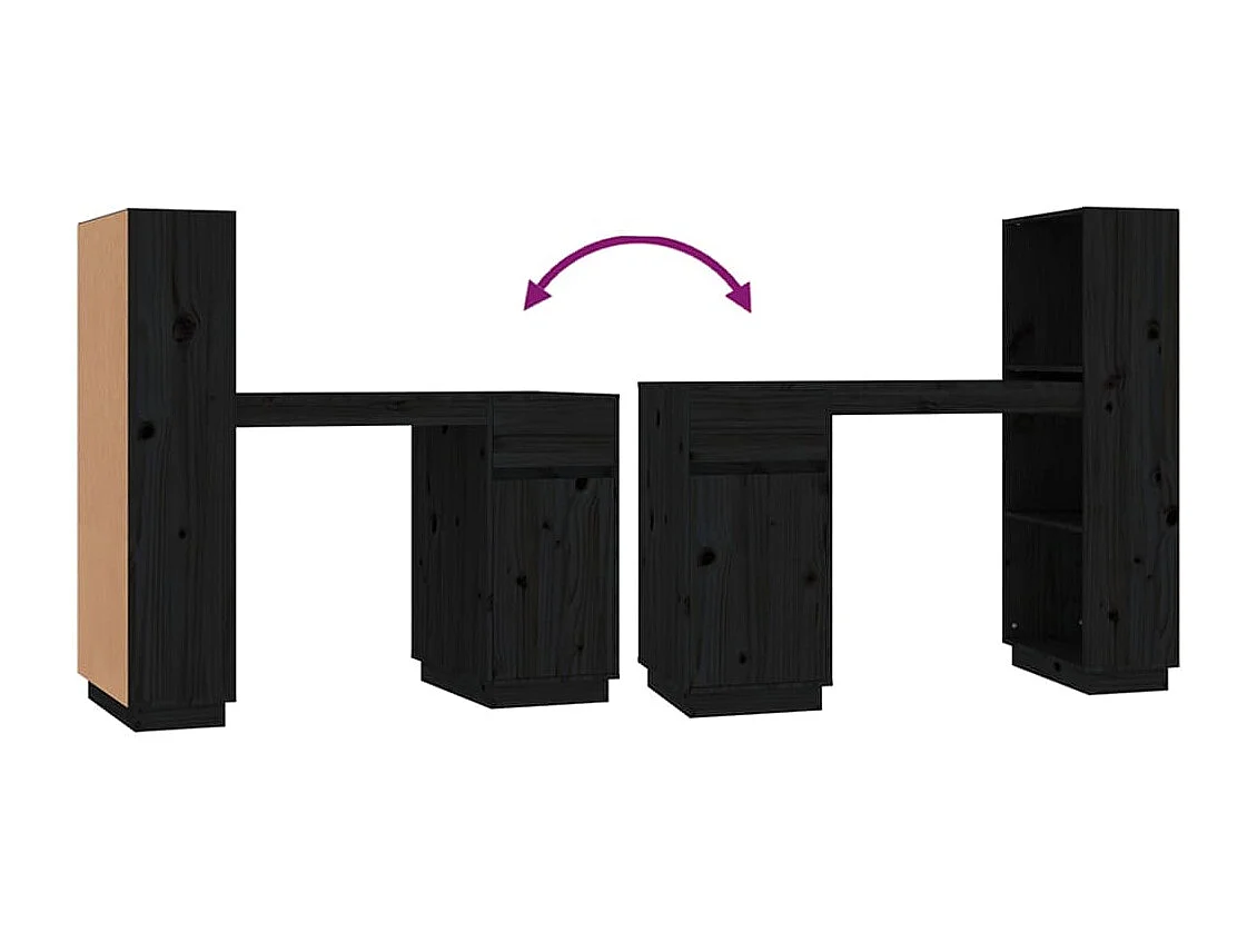 Bureau Noir 110x53x117 cm Bois massif de pin