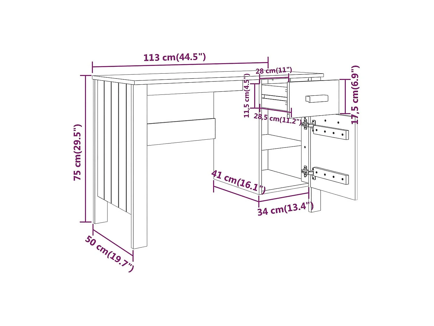 Secretária 113x50x75 cm pinho maciço cinzento-claro