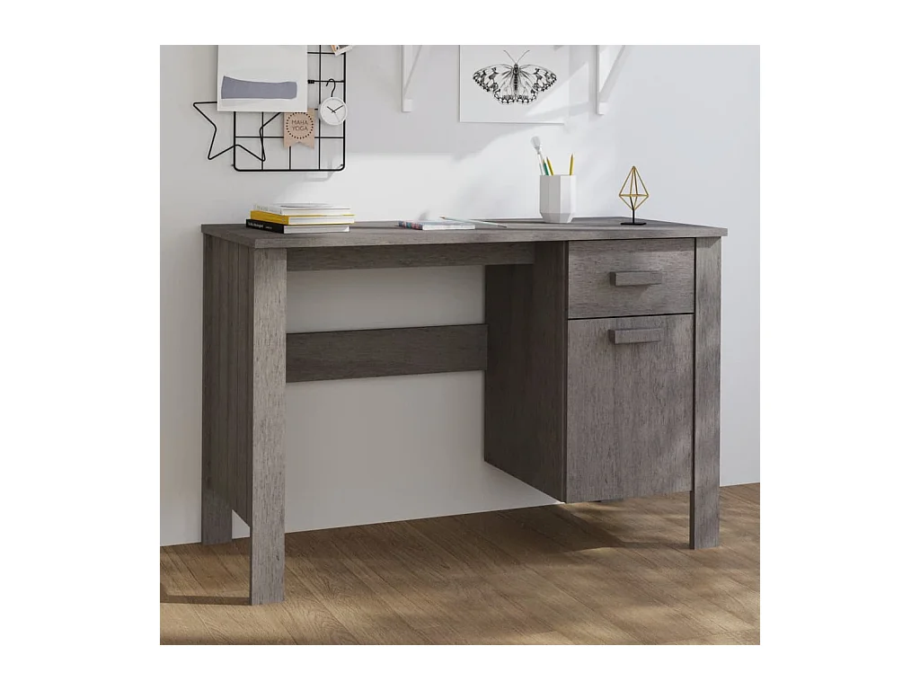 Schreibtisch HAMAR Hellgrau 113x50x75 cm Massivholz Kiefer
