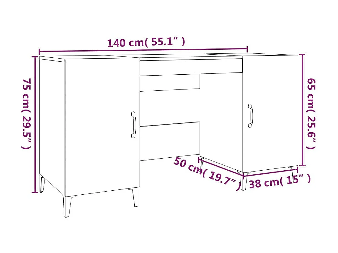 Bureau Sonoma gris 140x50x75 cm Bois d'ingénierie