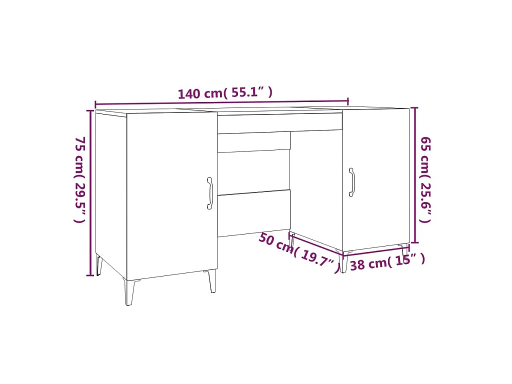 Bureau Sonoma gris 140x50x75 cm Bois d'ingénierie