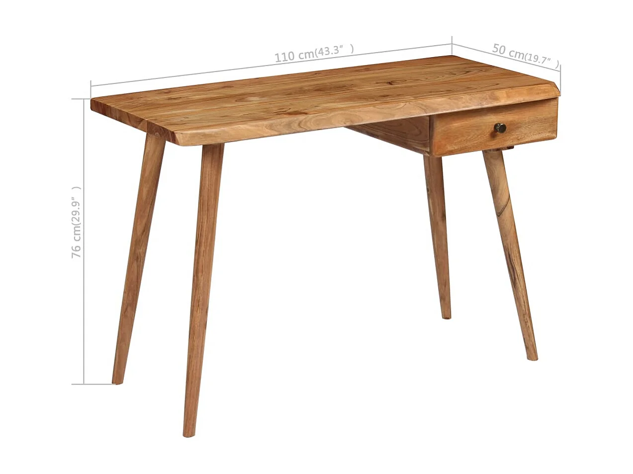 Escritorio de madera maciza de acacia 110x50x76 cm