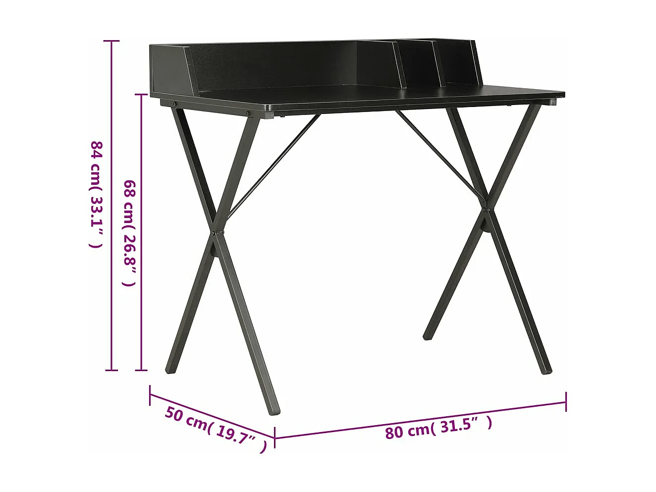 Bureau Noir 80x50x84 cm