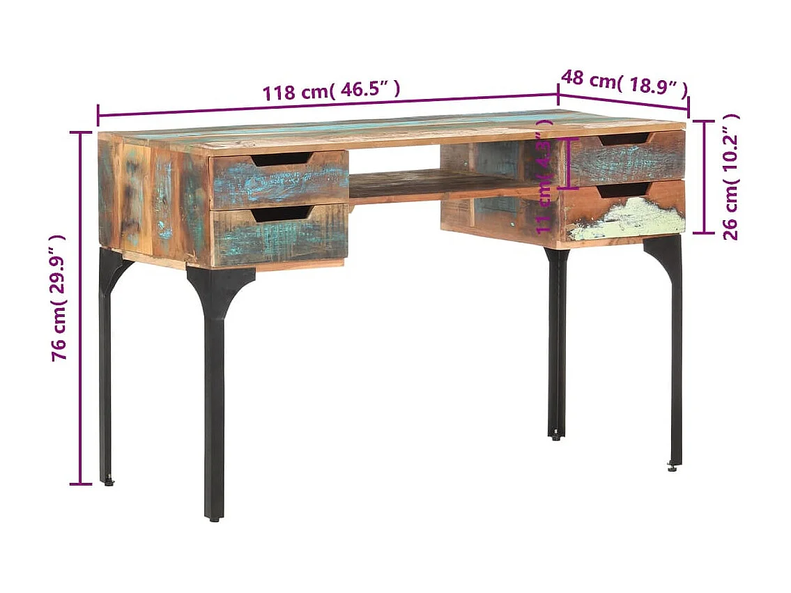 Bureau 118x48x75 cm massief gerecycled hout