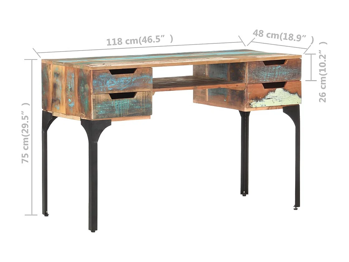 Bureau 118x48x75 cm massief gerecycled hout