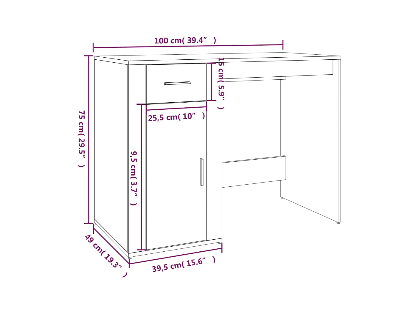 Bureau 100x49x75 cm bewerkt hout grijs sonoma eikenkleurig