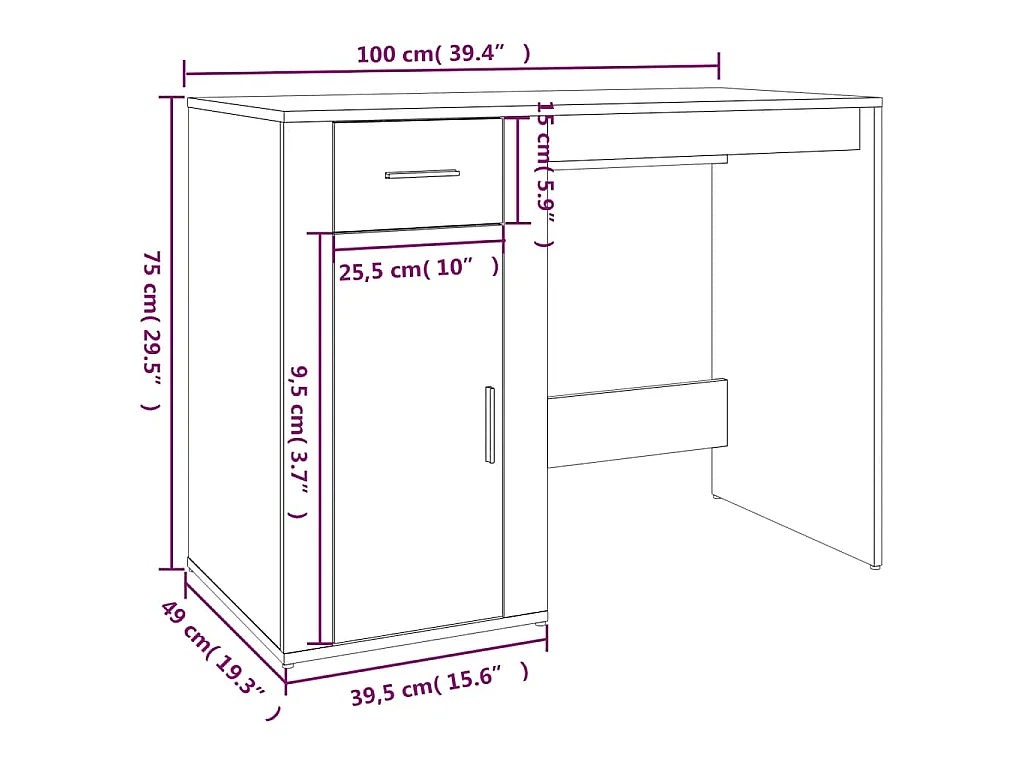 Bureau Sonoma gris 100x49x75 cm Bois d'ingénierie