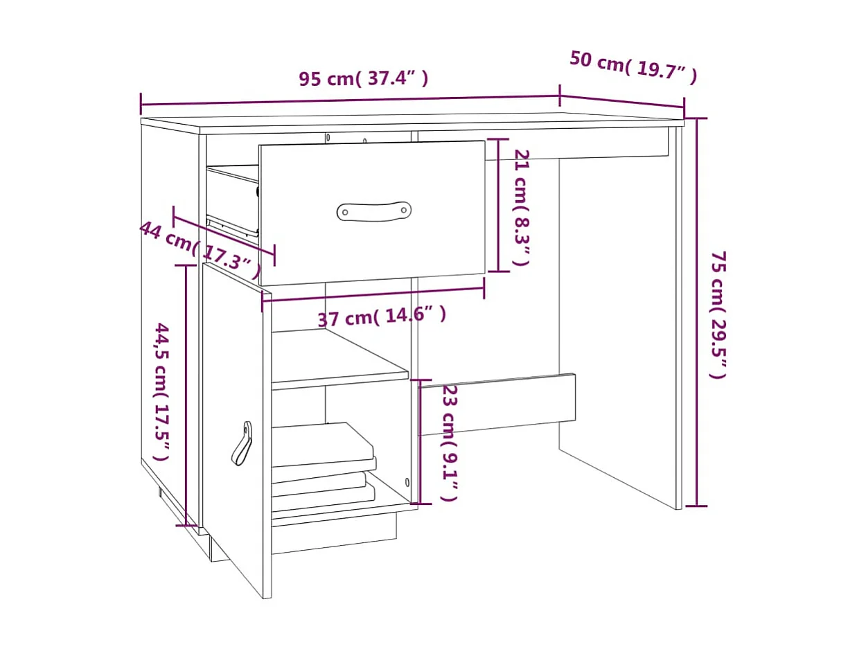 Bureau 95x50x75 cm Bois massif de pin