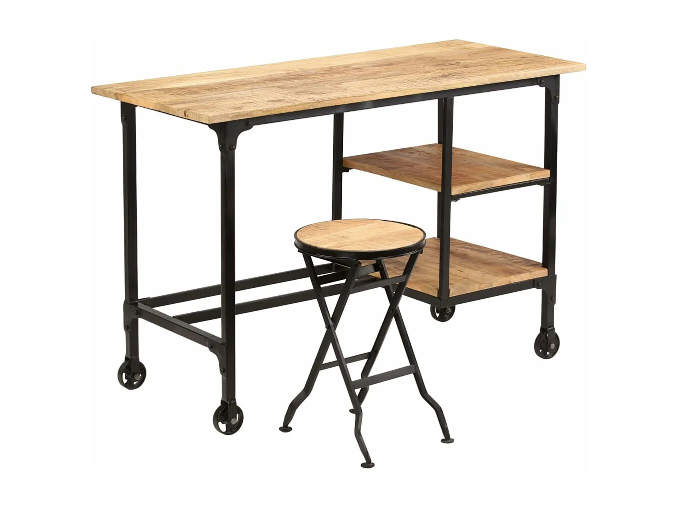 Bureau avec tabouret pliant Bois de manguier massif 115x50x76cm