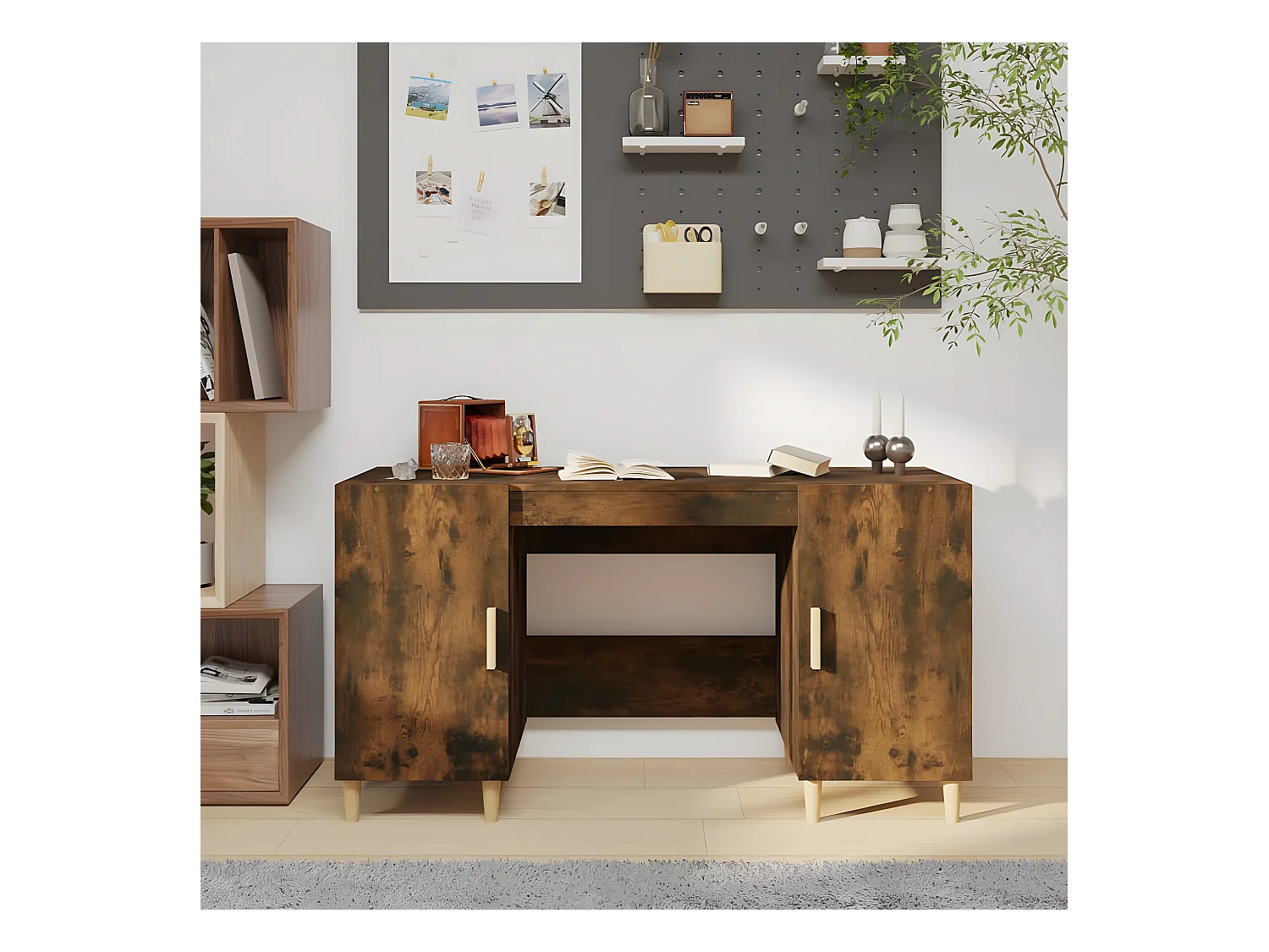 Bureau Chêne fumé 140x50x75 cm Bois d'ingénierie