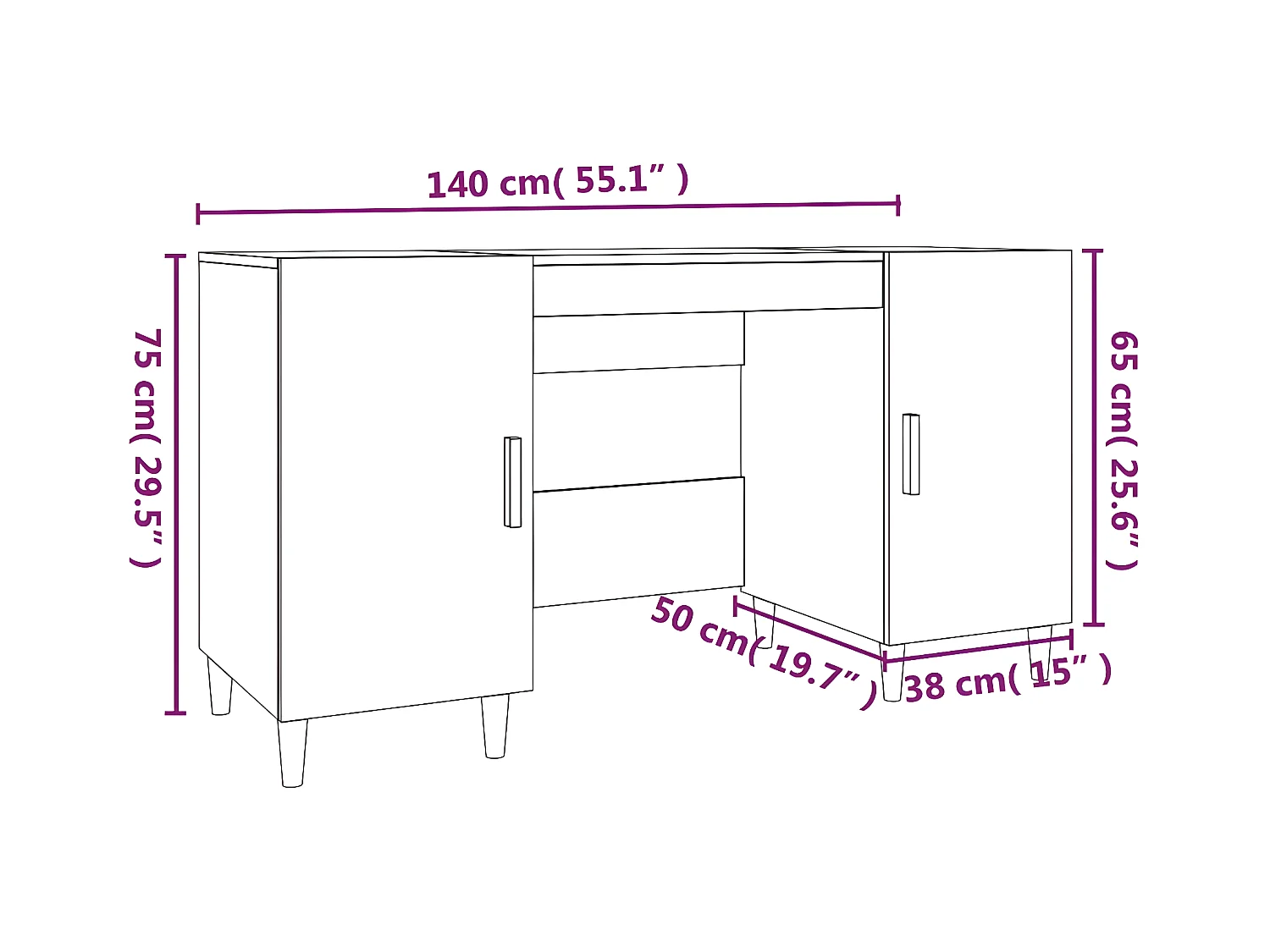 Schreibtisch Räuchereiche 140x50x75 cm Holzwerkstoff