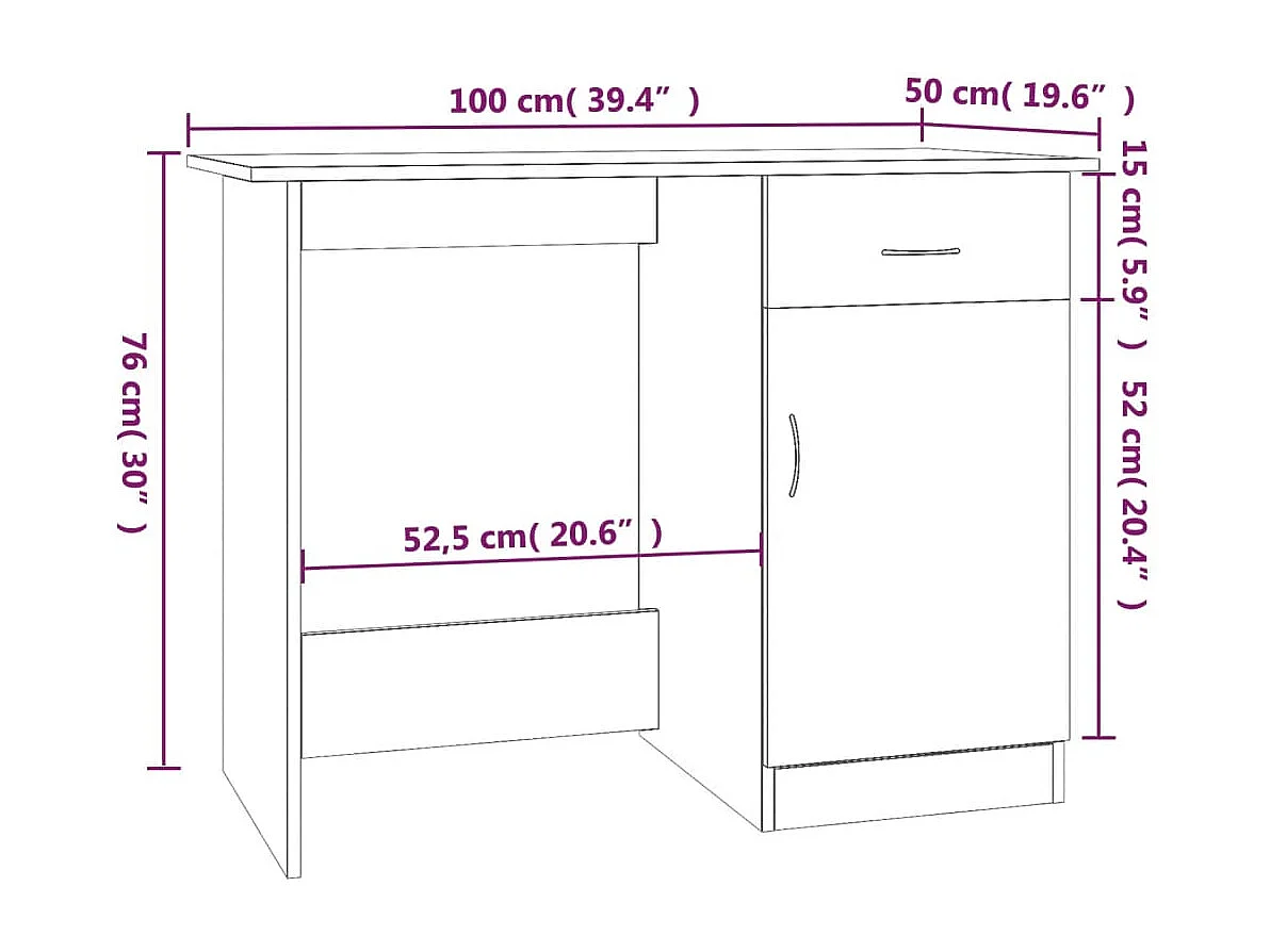 Schreibtisch Braun Eichen-Optik 100x50x76 cm Holzwerkstoff