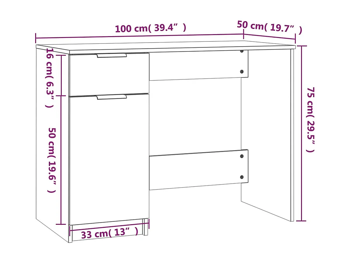 Bureau Chêne fumé 100x50x75 cm Bois d'ingénierie