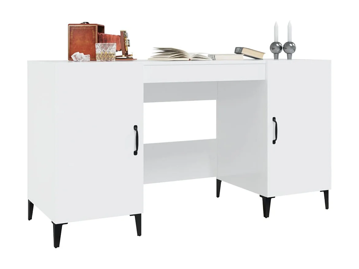 Bureau Blanc brillant 140x50x75 cm Bois d'ingénierie