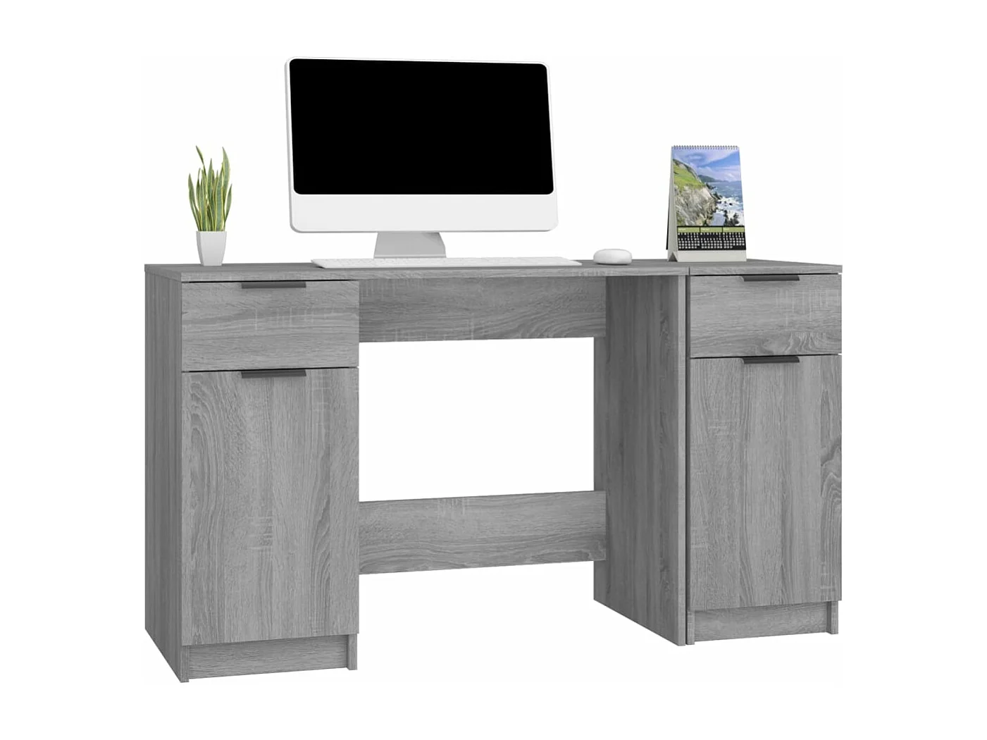 Escritorio con armario lateral madera contrachapada gris Sonoma