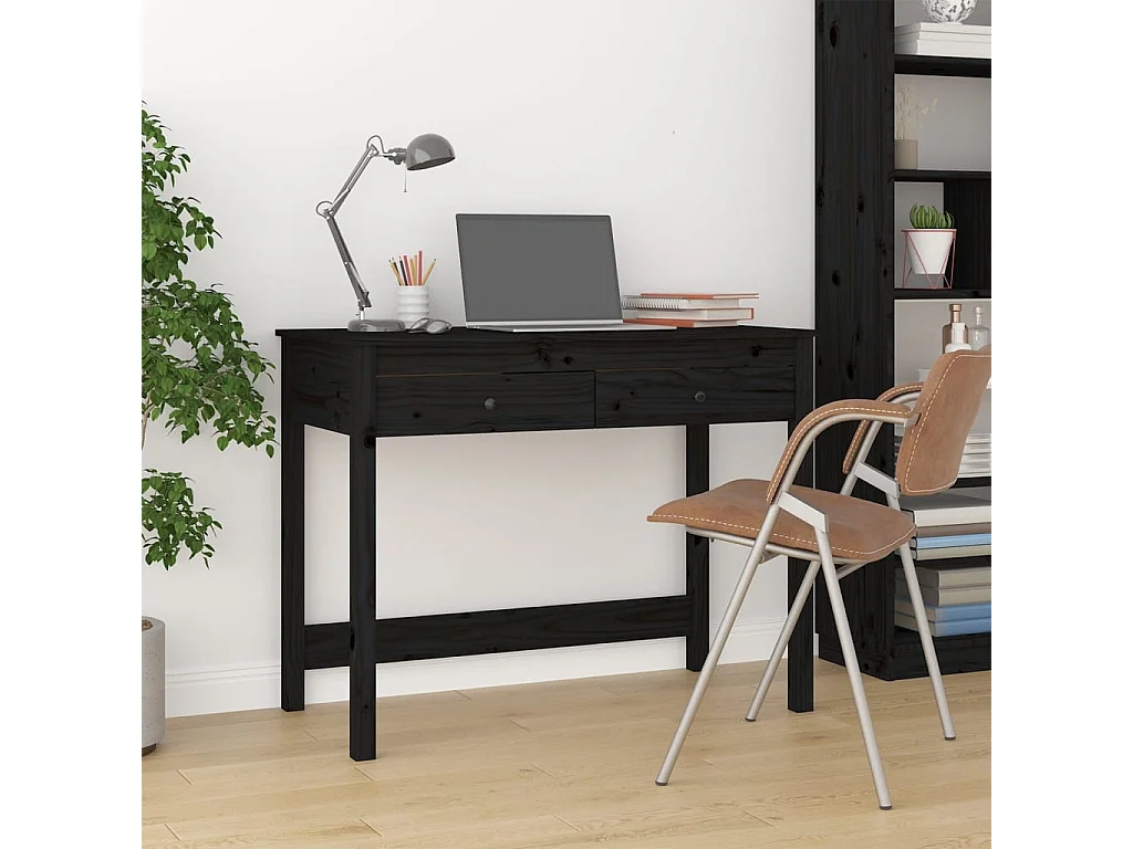 Scrivania con Cassetti Nera 100x50x78 cm Legno Massello di Pino