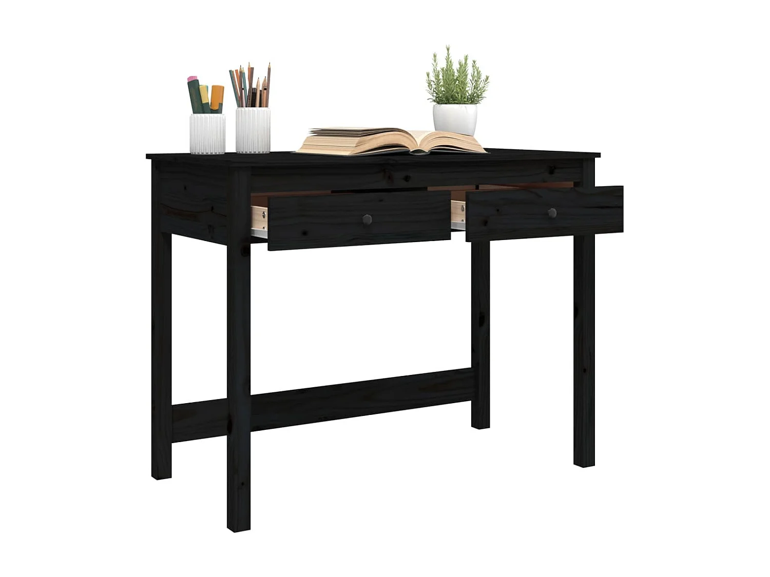 Scrivania con Cassetti Nera 100x50x78 cm Legno Massello di Pino