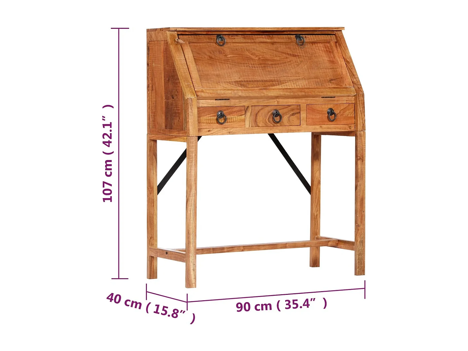 Schrijftafel 90x40x107cm massief acaciahout