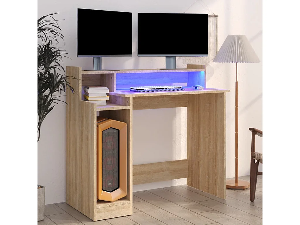 Schreibtisch mit LEDs Sonoma-Eiche 97x45x90 cm Holzwerkstoff