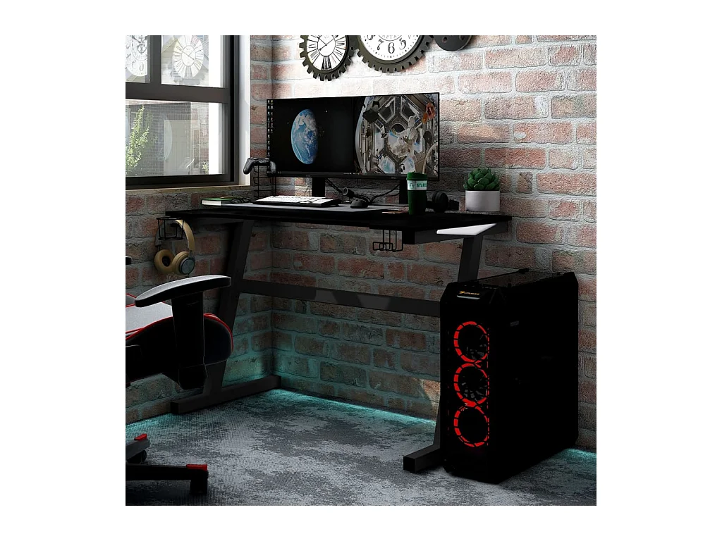 Bureau de jeu à LED avec pieds en forme de Z Noir 90x60x75 cm