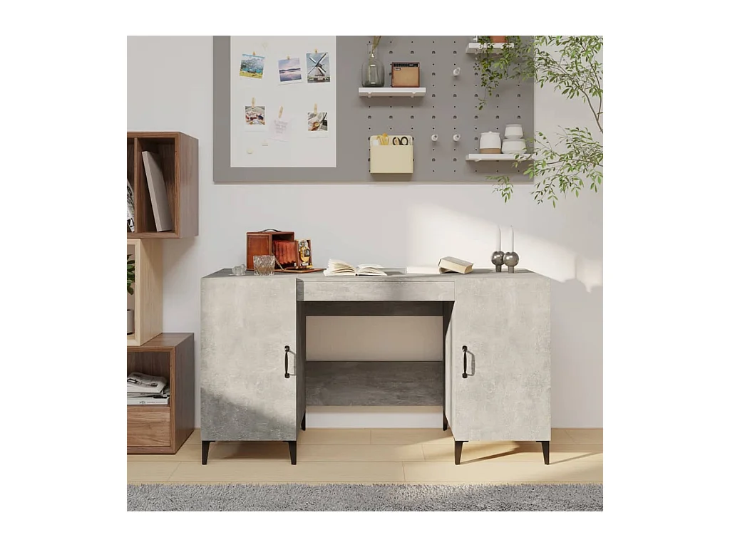 Bureau Gris béton 140x50x75 cm Bois d'ingénierie