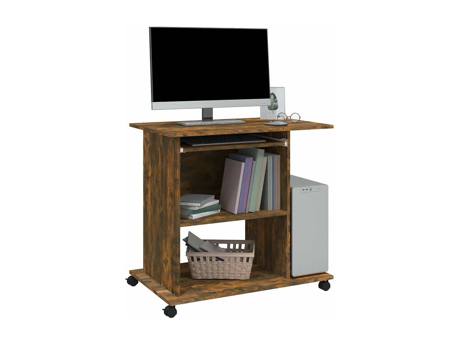 Bureau d'ordinateur Chêne fumé 80x50x75 cm Bois d'ingénierie