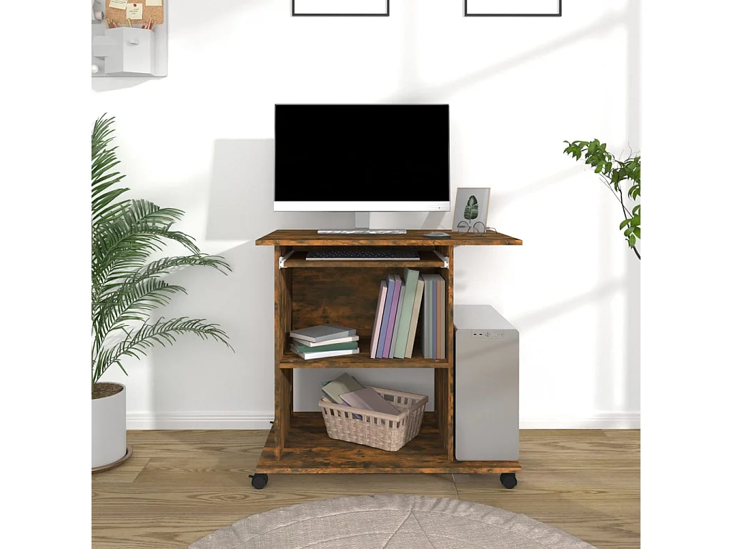 Bureau d'ordinateur Chêne fumé 80x50x75 cm Bois d'ingénierie