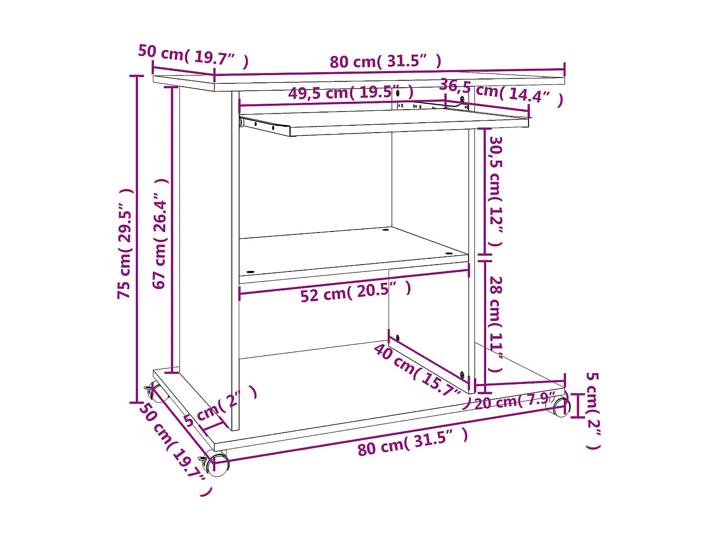 Bureau d'ordinateur Chêne fumé 80x50x75 cm Bois d'ingénierie