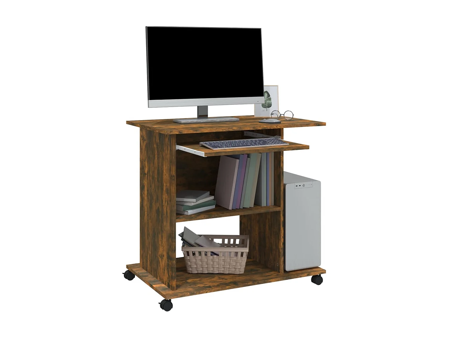 Bureau d'ordinateur Chêne fumé 80x50x75 cm Bois d'ingénierie