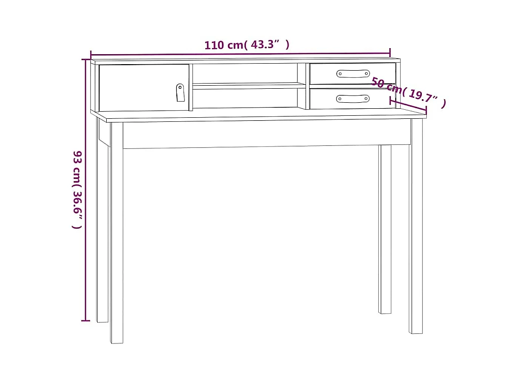 Bureau 110x50x93 cm Bois massif Pin