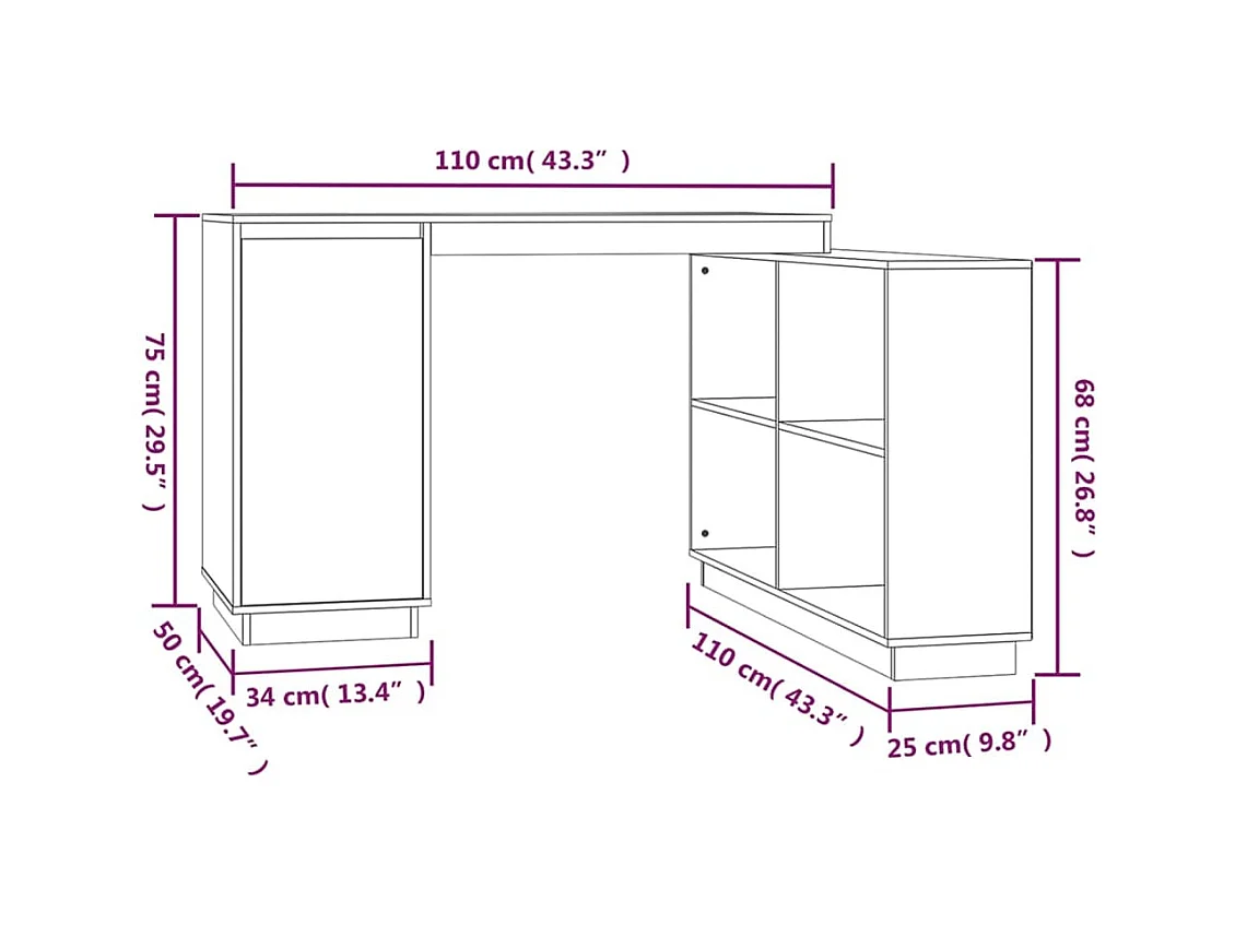 Escritorio de madera maciza de pino blanco 110x50x75 cm