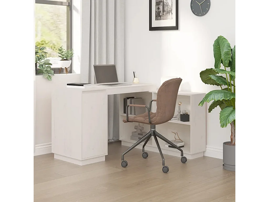Bureau Blanc 110x50x75 cm Bois massif de pin