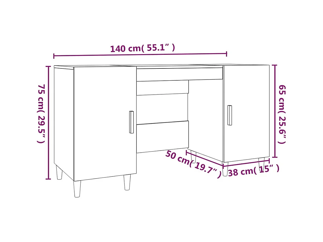 Bureau 140x50x75 cm bewerkt hout sonoma eikenkleurig