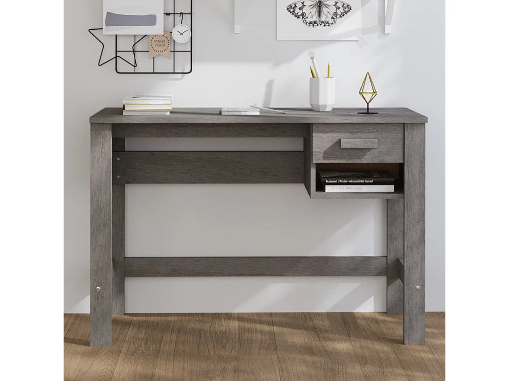 Escritorio HAMAR madera maciza de pino gris claro 110x40x75 cm
