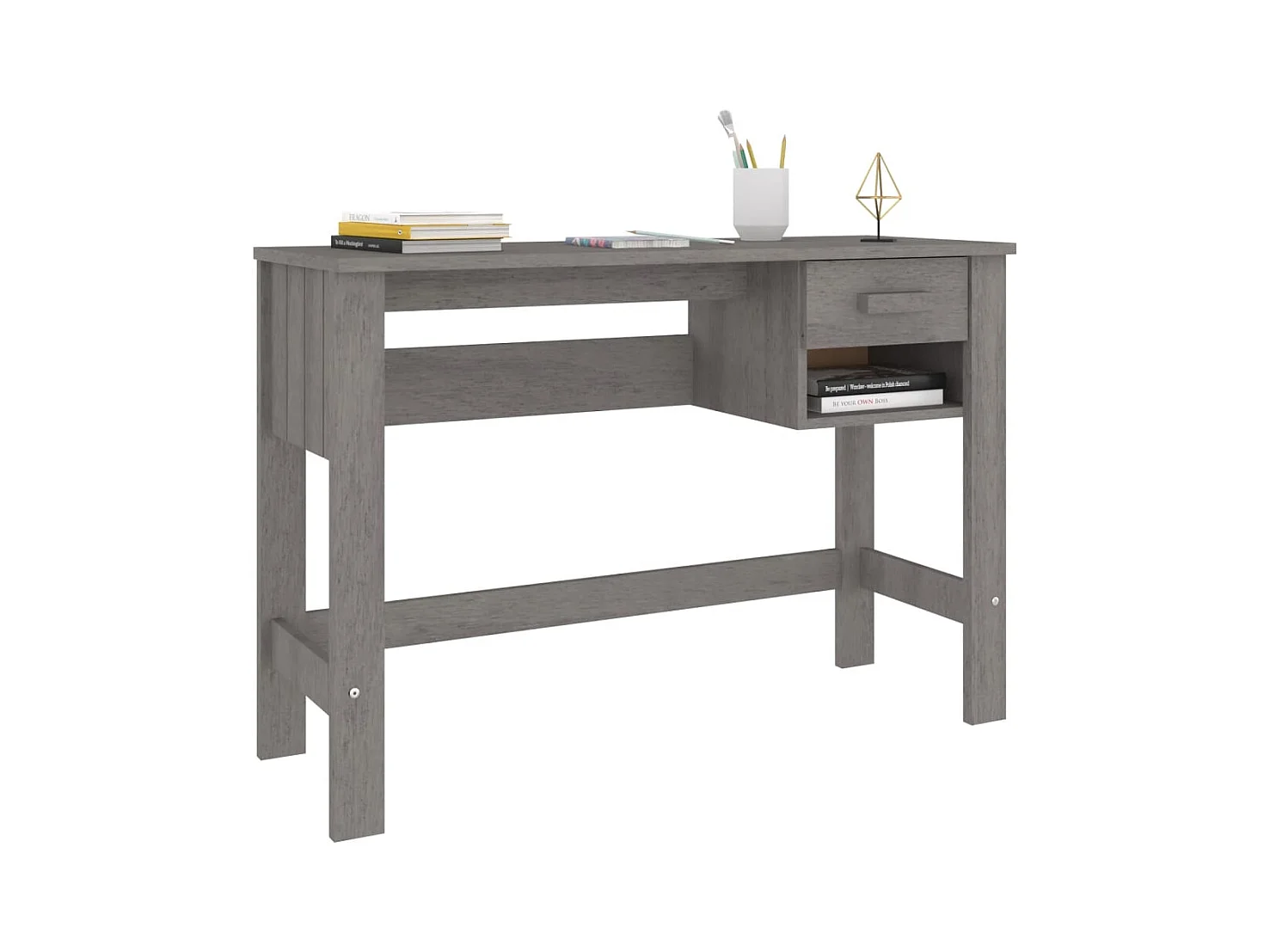 Bureau HAMAR 110x40x75 cm massief grenenhout lichtgrijs